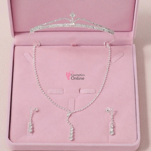 Coroana cu colier si cercei AS33HH Argintiu cu cristale din sticla